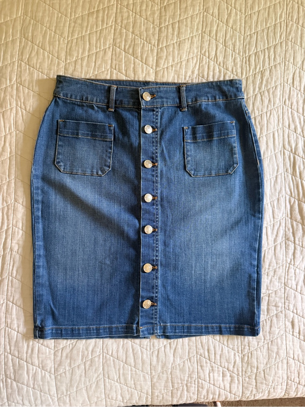 Chico's Blue Denim Button-Front Pencil Skirt